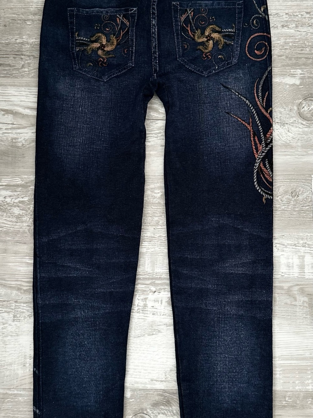 Dark Blue Jean Like Printed Leggings